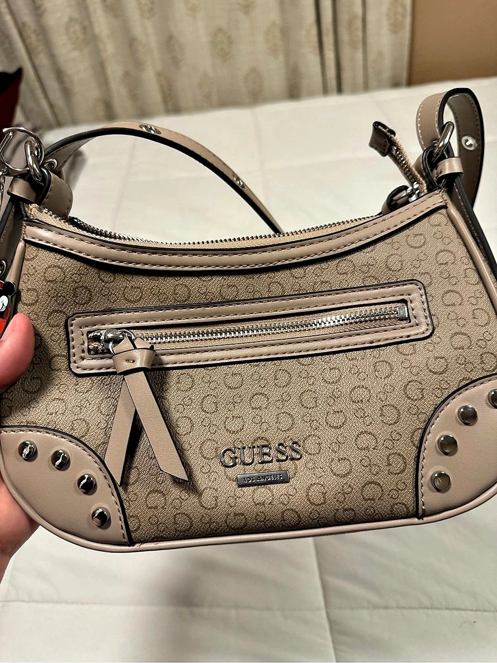GUESS Logo Shoulder Bag in Brown & Pink